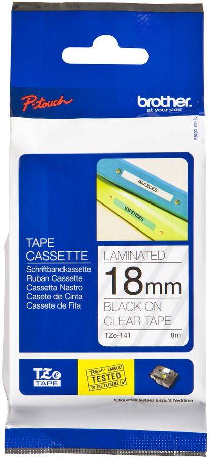 Schriftbandkassette Brother TZe-141 18mm×8m, transparent-schwarz