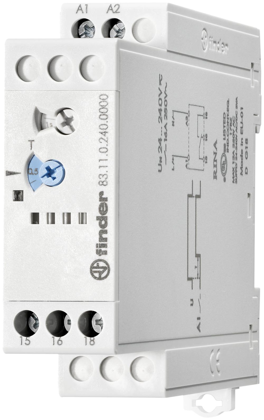 EB-Zeitrelais Finder 83.11, 1W 16A 24…240VAC/DC Ansprechverzögerung