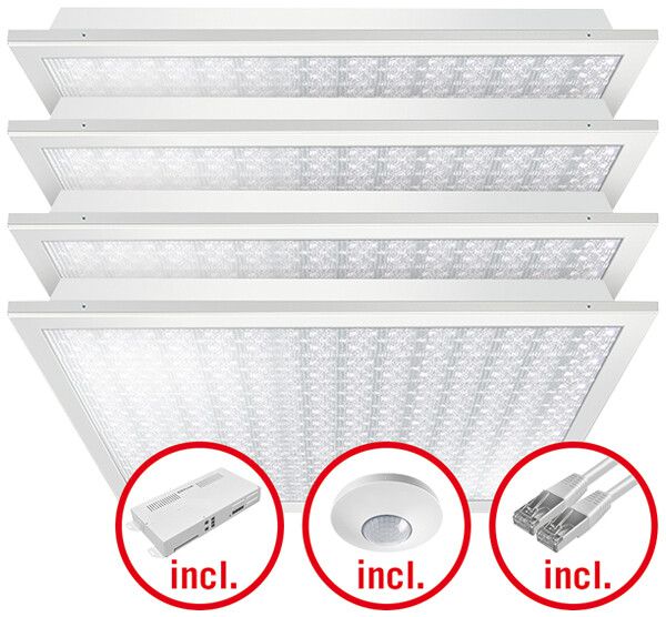 EB-LED-Leuchtenset ESYLUX CELINE-2 600×600 4×30W 840 18400lm opal