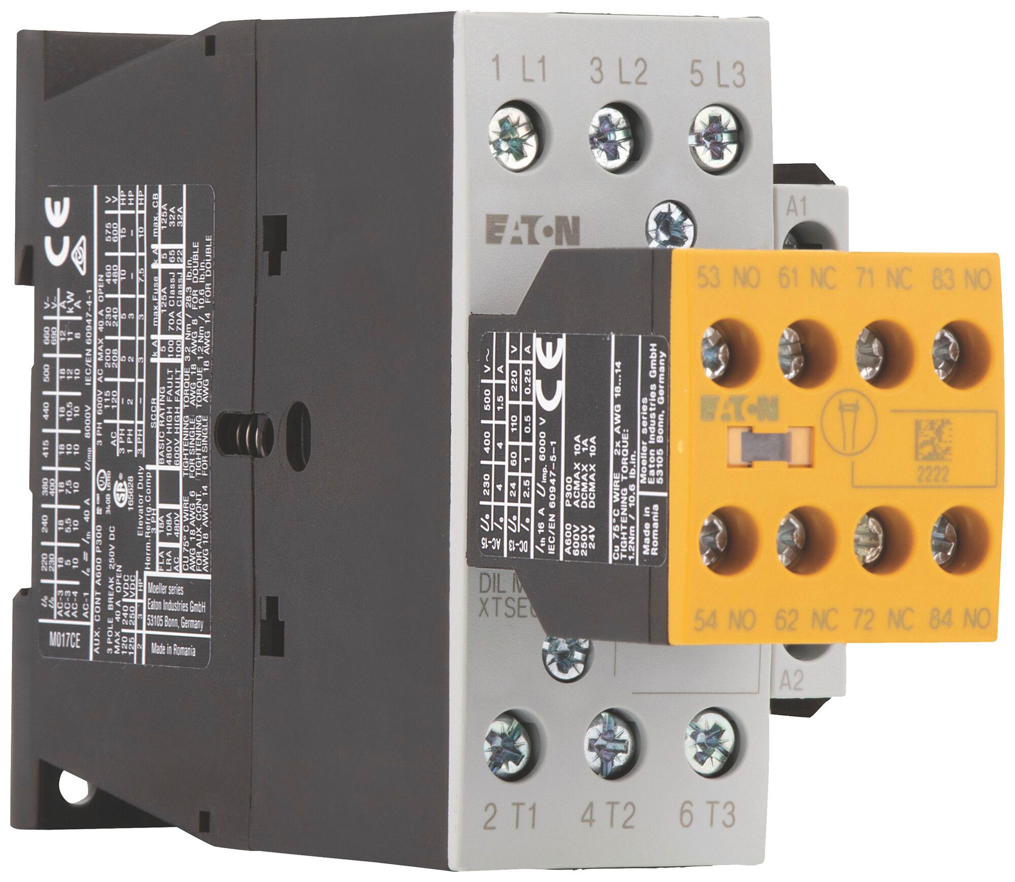 Contattore di potenza Eaton DILMS17-23 24V DC 3NO 40A 17A 7.5kW 4.5kW 24…690V