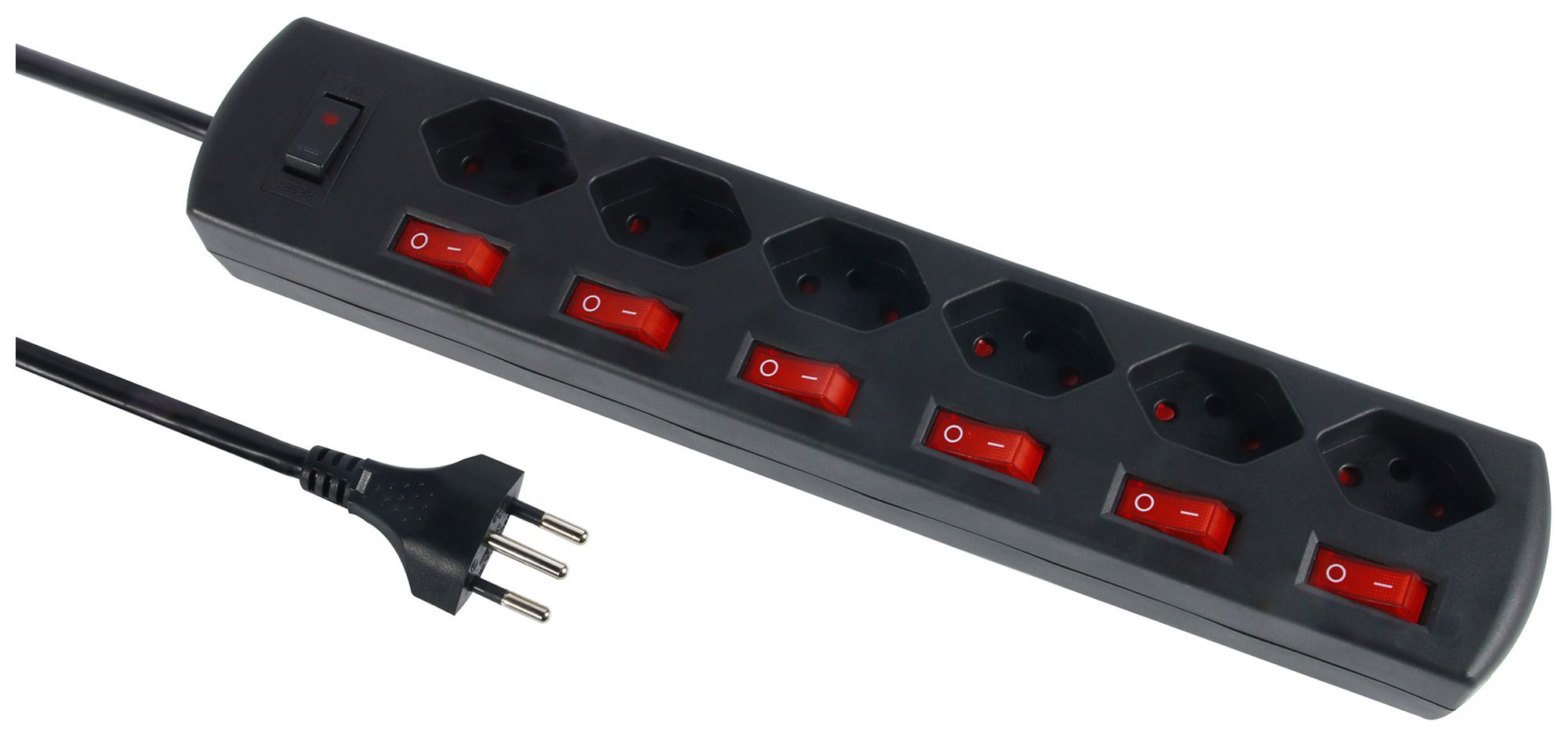 Presa multipla 10A con interruttore ACC/CHIUS 6×T13 nero