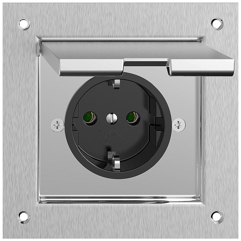 Bodendose Feller PMK Schuko 16A 230V 100×100mm messing vernickelt