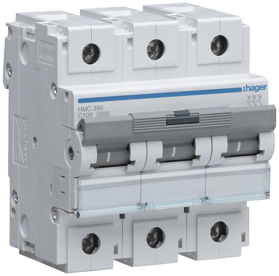Leitungsschutzschalter Hager MCB 3P 400V Typ C 100A Icn 15kA 4.5TE