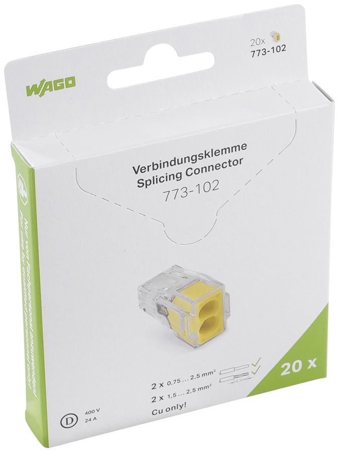 Borne de connexion WAGO 773-102 en blister 20 pièces 2L 0.75…2.5mm² 24A 450V