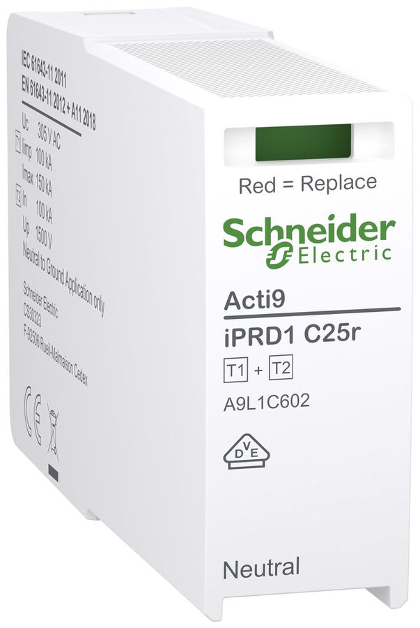 Steckmodul Acti9 iPRD C25r Typ 1+2 N-PE 1P 100kA 240V TN-S TT 1TE