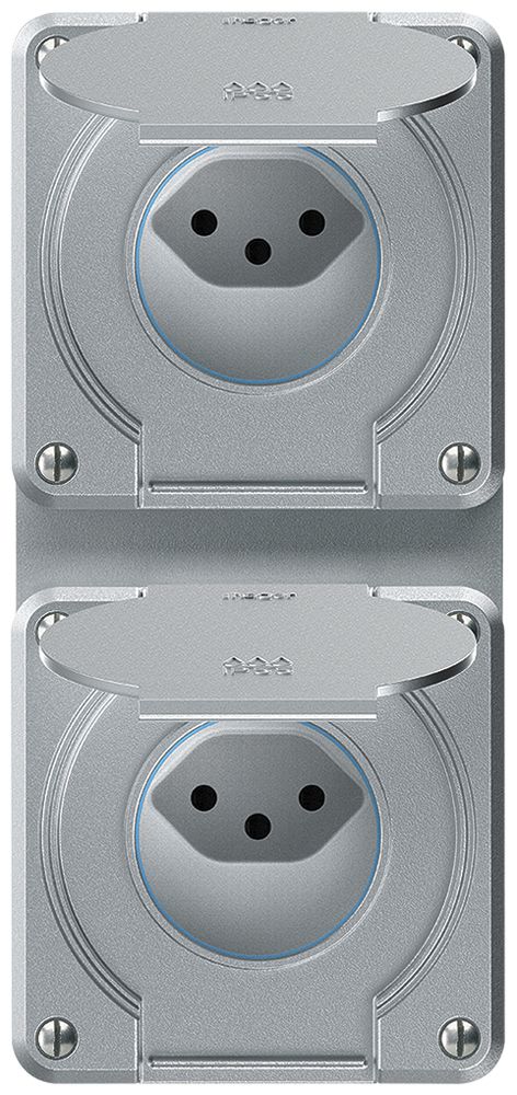 UP-Kombination robusto 2×1, 2×Steckdose T13 IP55 aluminium