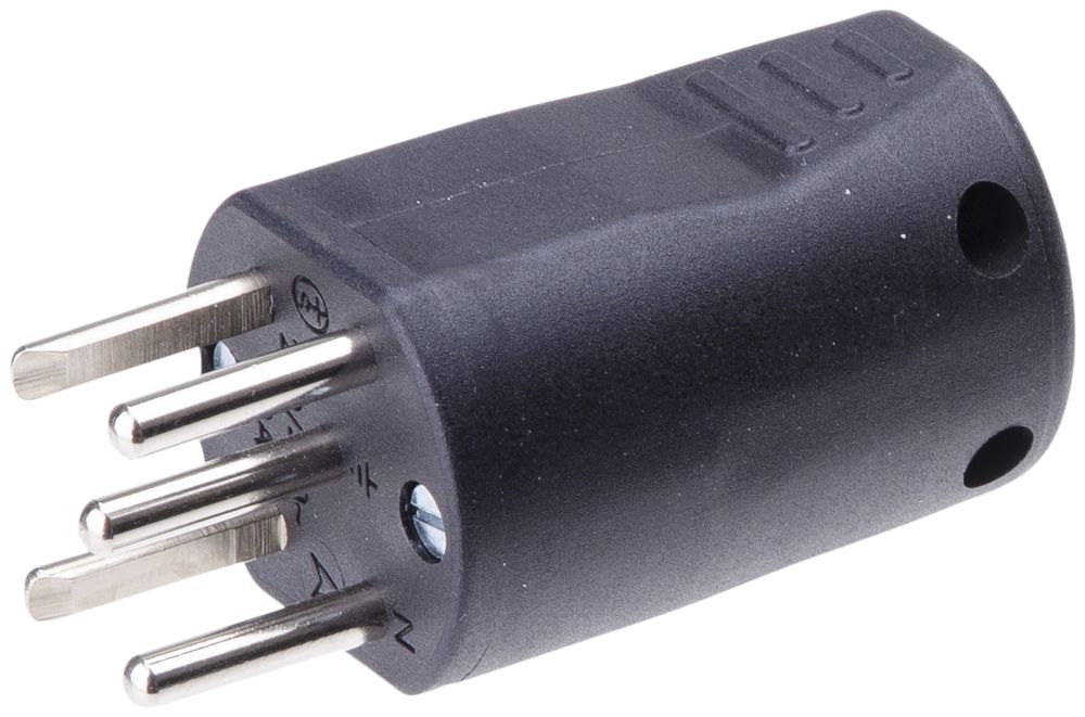 Stecker MH TH T15 3L+N+PE/L+N+PE 10A 400/250V horizontal Ø14mm, schwarz