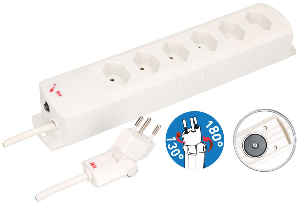 Prise multiple MH 6×T13 Prime-Line Td 3×1mm² 3m blanc aimants Clip-Clap