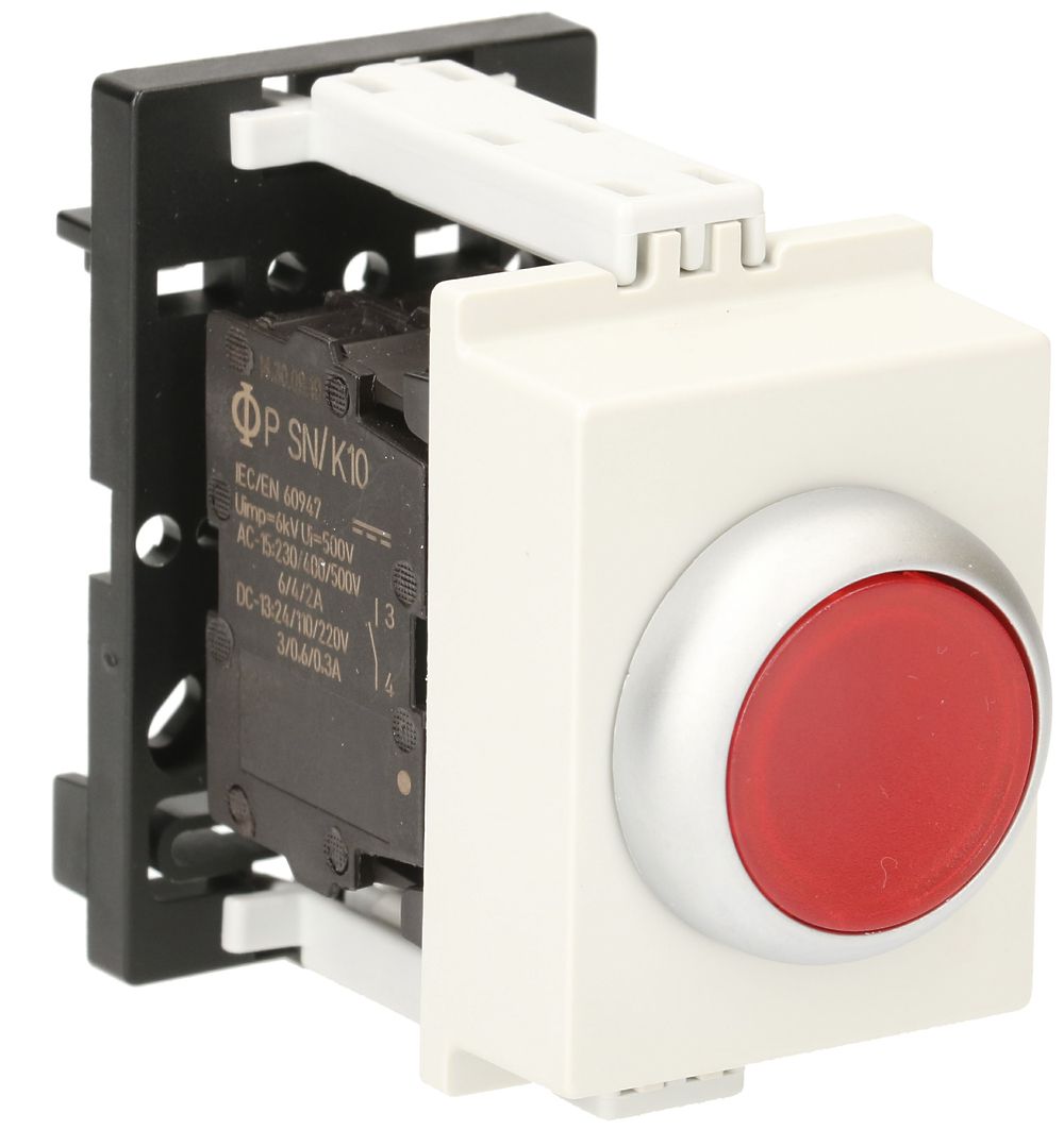 REG-Leuchttaster K&N, 24VAC/DC, 1S/1Ö 6A, 2TE, Kalotte rot