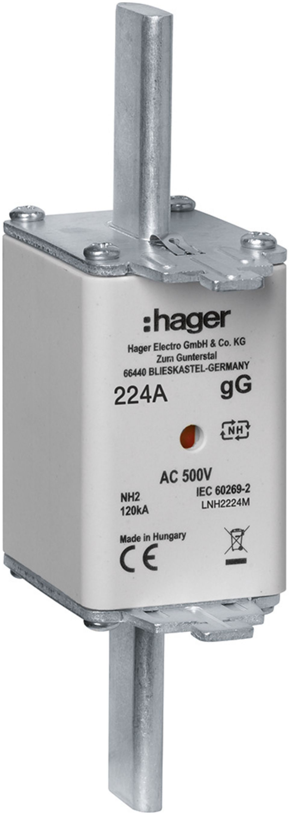 Fusible HPC Hager DIN2c 500VAC 224A gG/gL avertisseur double antirouille