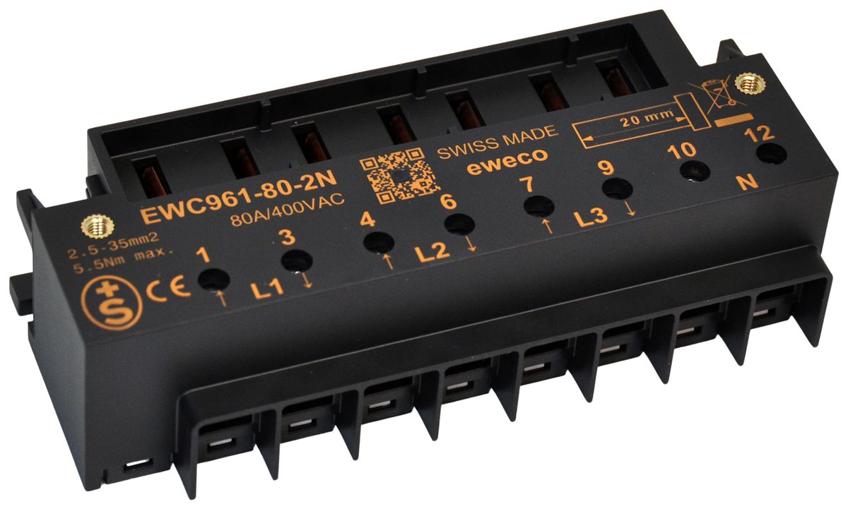 Borne à fiche 80A 3P-2N nécessite goupille de compteur à 4 pans 2.5…35mm²