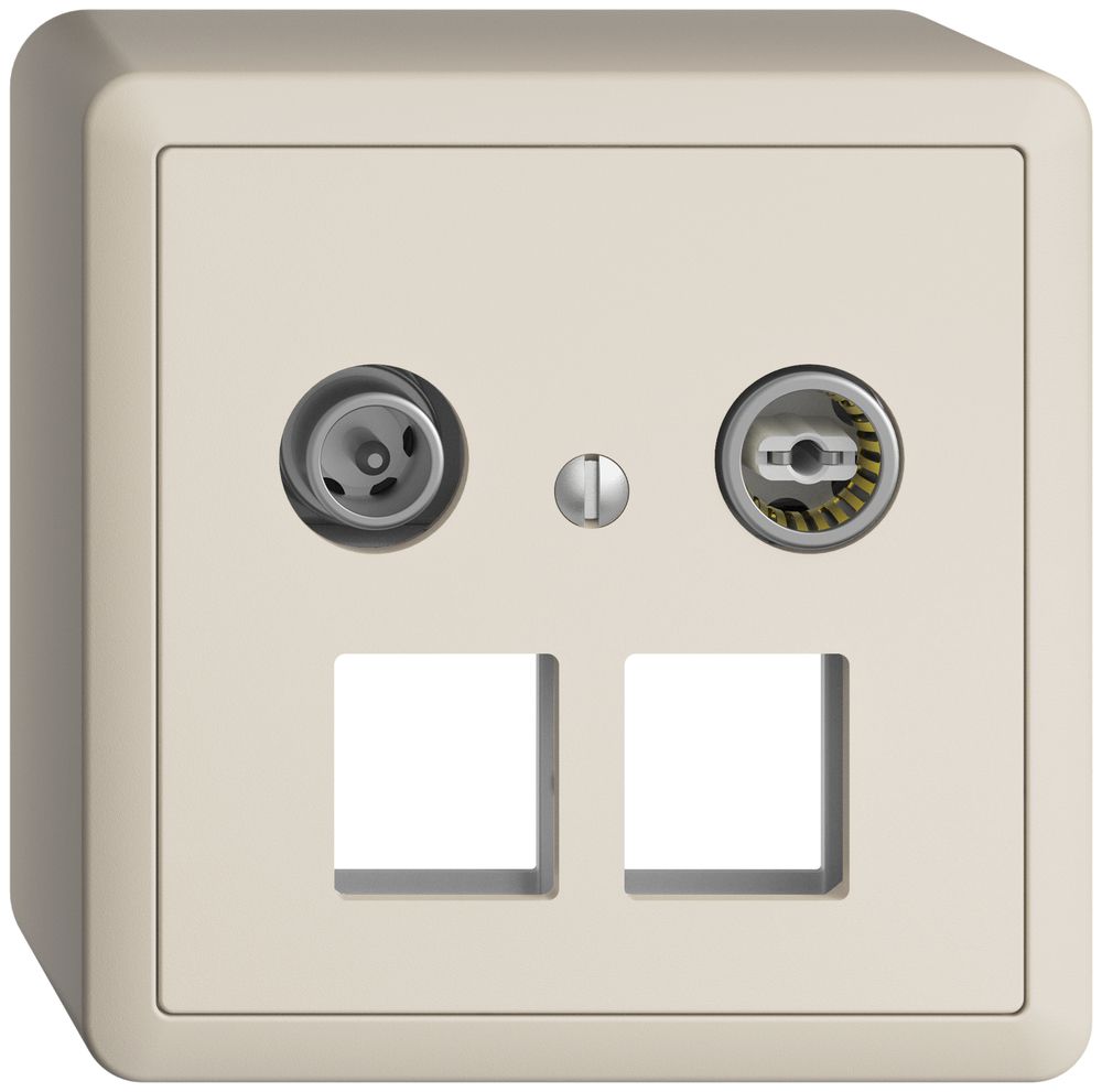AP-Multimediadose 19dB Edue, Durchgangsdose, f.2×RJ45 Keystone, mit Kappe, crema