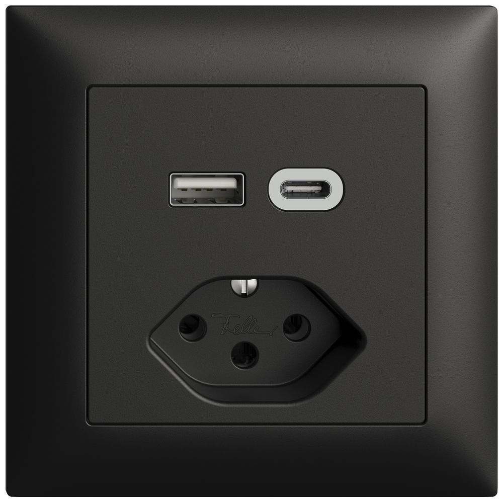 Presa INC USB tipo A+C + tipo 13 Feller EDIZIOdue FMI 230V 3000mA nero