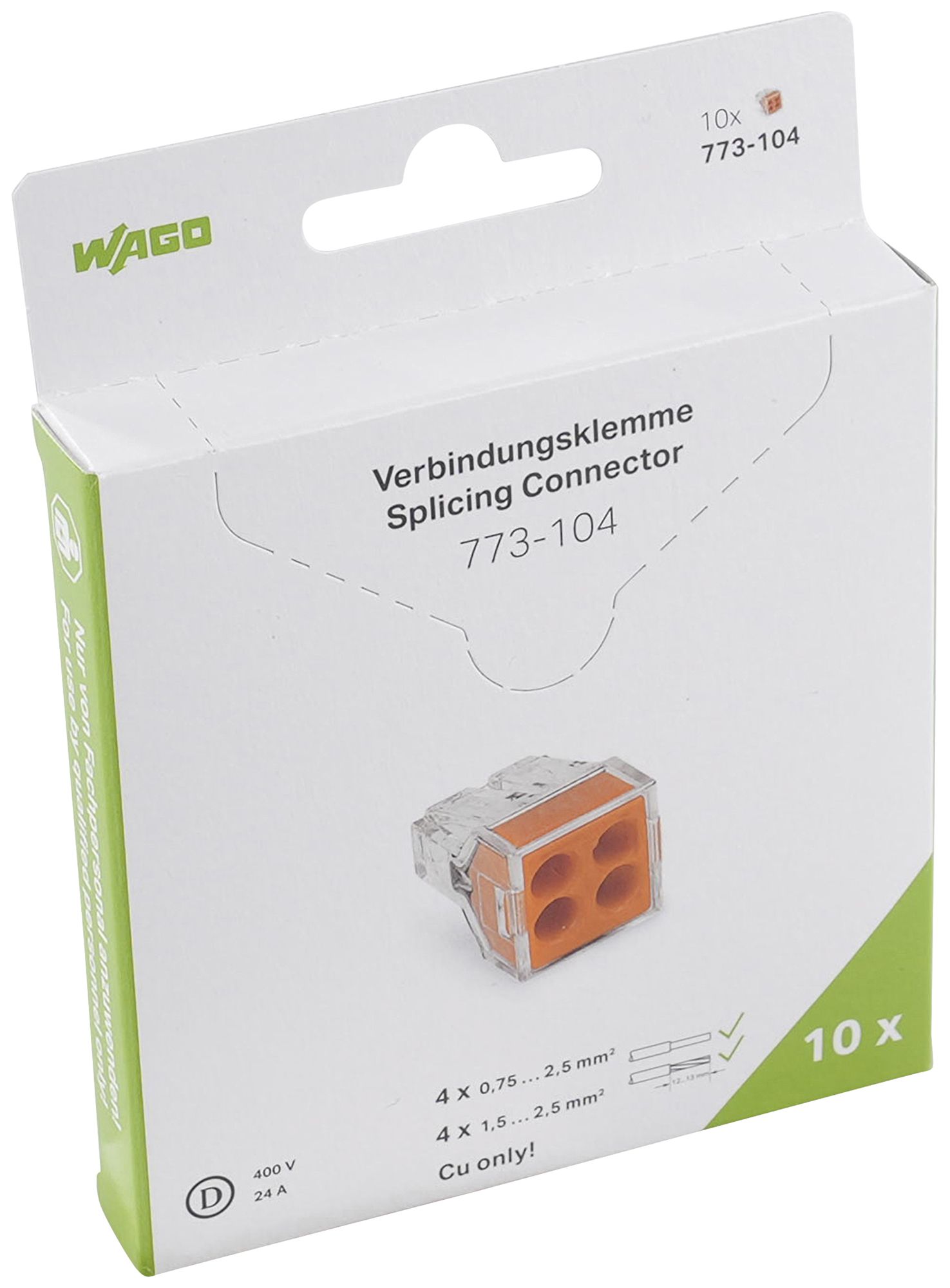 Morsetto di connessione WAGO 773-104 in blister 10 pezzi 4L 0.75…2.5mm² 24A 450V