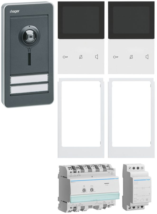 Set Video elcom.home für 2Wohnungen Innenstation weiss/Aussenstation anthrazit