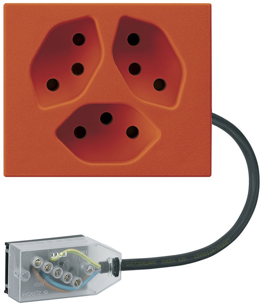 EB-Steckdose 3×Typ 13 Hager FLF für Flachkabel Technofil L2 orange