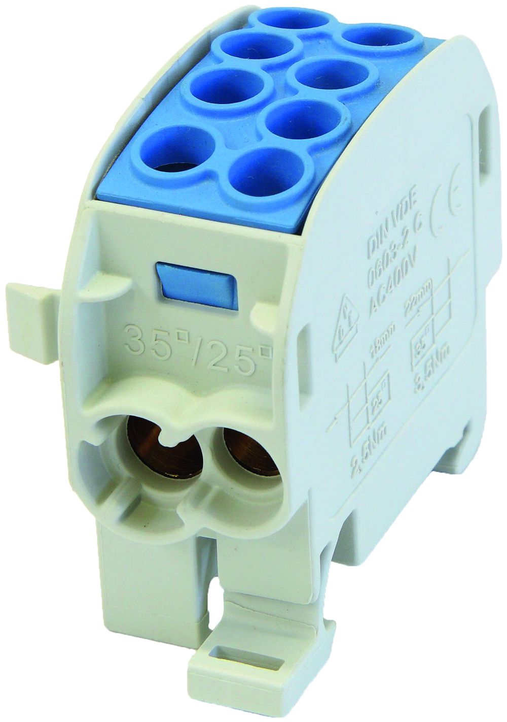 Verteilerblock Typ C 2×35/2×25mm² 125A Alu-CU blau