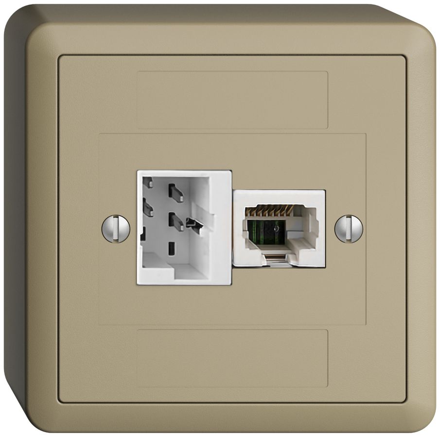 Presa AP 1×T+T,1×RJ45/u 4P EDIZIOdue ITplus ITM sand