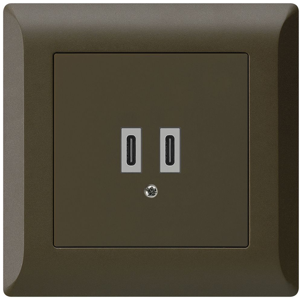 UP-USB-Ladesteckdose Hager kallysto.line C-C 20W 5V 92×92mm braun