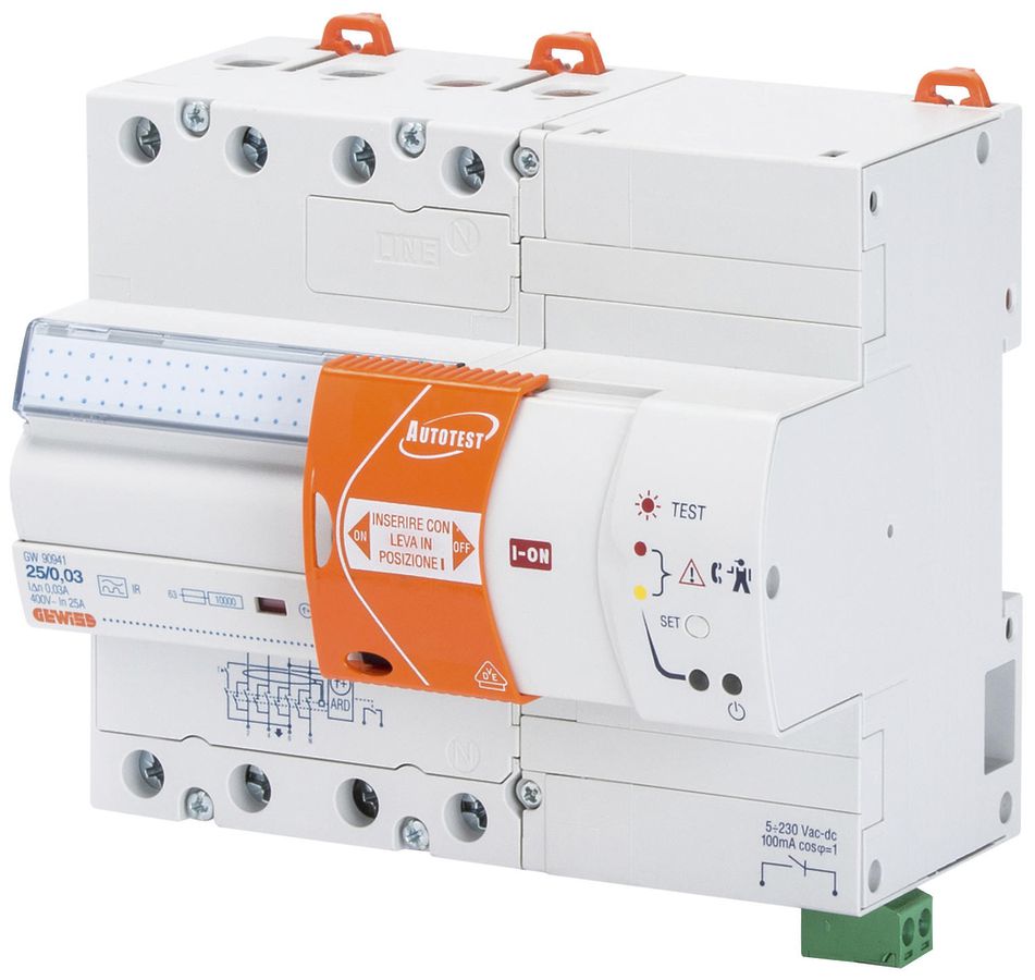 Interrupteur différentiel GEWISS, autotest, 4-pôles 40A 30mA type A