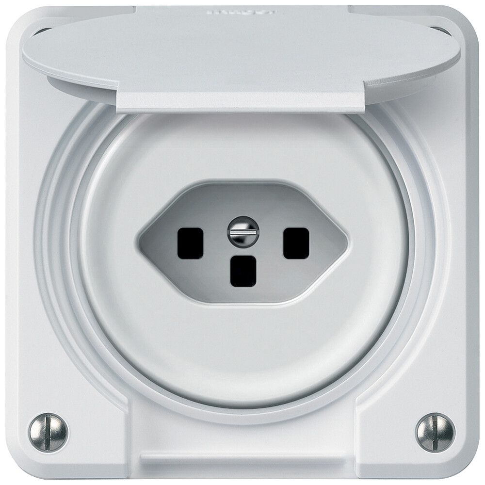 UP-Steckdose robusto 1×T23 16A 250V 86×86mm IP21 weiss