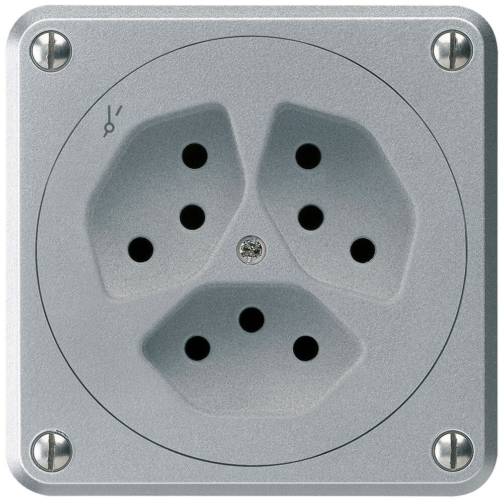 UP-Steckdose ROB 3×Typ 13/1 aluminium ohne Klappdeckel