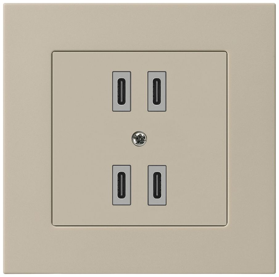 UP-USB-Ladesteckdose Hager kallysto.pro 2×C-C 2×20W oder 4×10W 5V 94×94mm beige