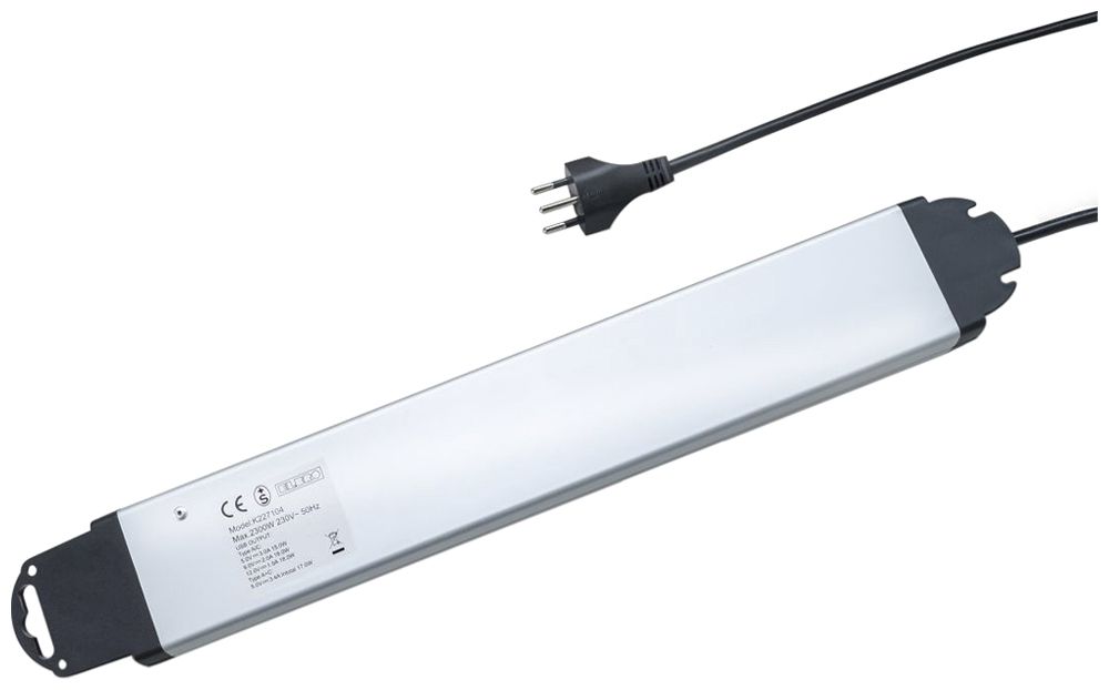 Presa multipla ELBRO 10A interruttore ACC/SPEN 5×T13 2×USB 1.5m nero/alluminio