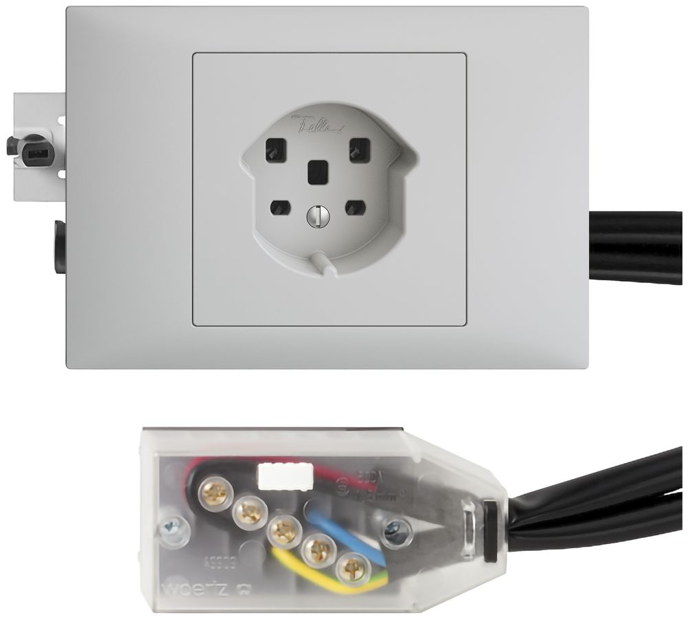 EB-Steckdose EDIZIOdue T25 hellgrau 45…69mm für Flachkabel Technofil