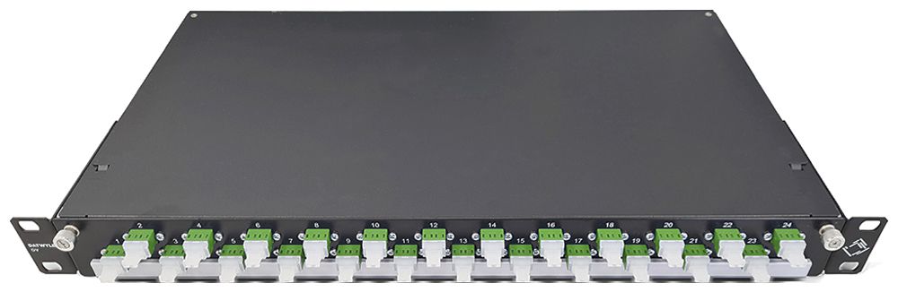 Coffret d'épissure 19" Dätwyler OV-CH 24×LCD/PC vert OS2 décalé 1UH noir
