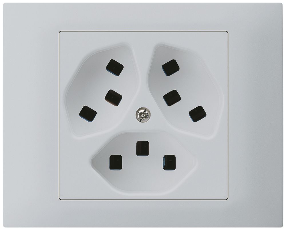 EB-Steckdose kallysto 3×T23 Bauart T m.EB-Dose G3 Abdeckrahmen steckbar hellgrau