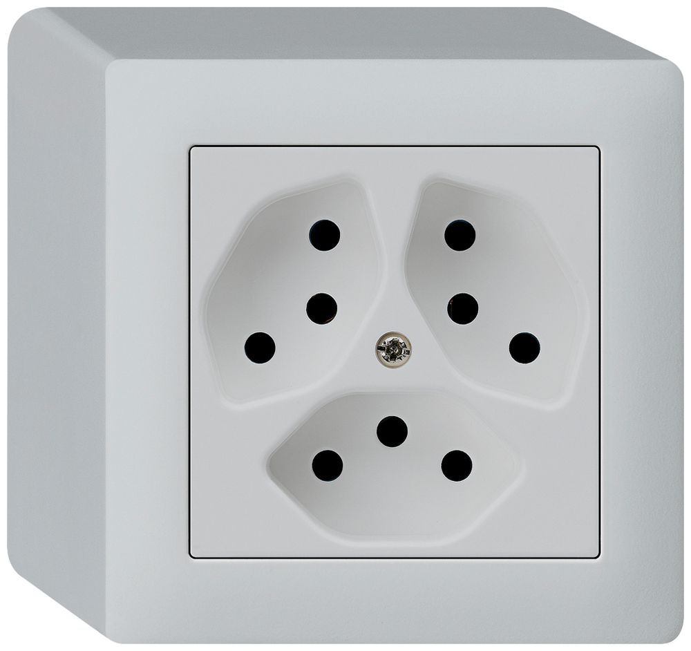 AP-Steckdose kallysto 3×T13 hellgrau mit Kinderschutz