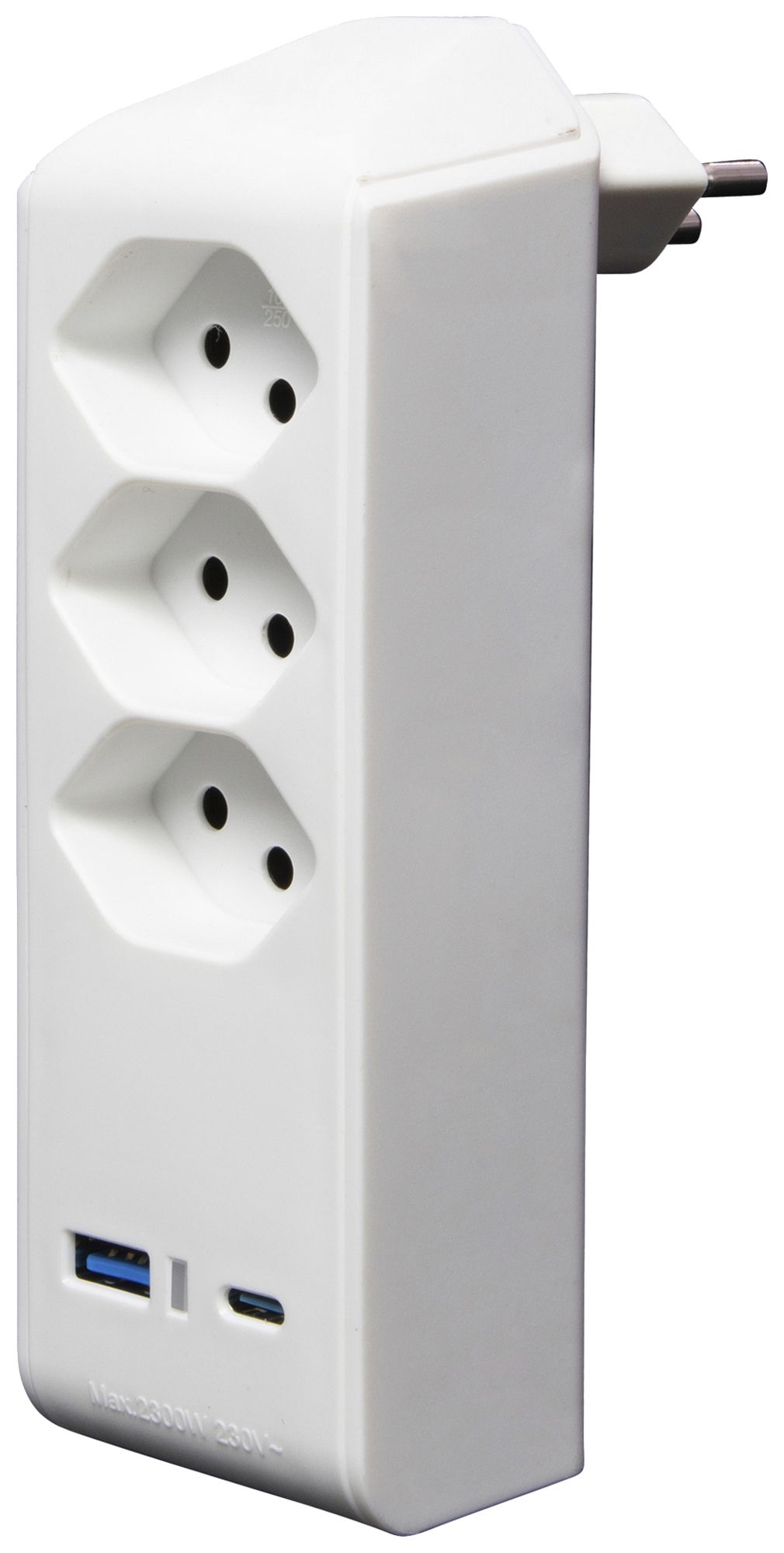 Fiche de dérivation cleverLINE 3×T13 1×USB-A 1×USB-C 300° avec suspension blanc