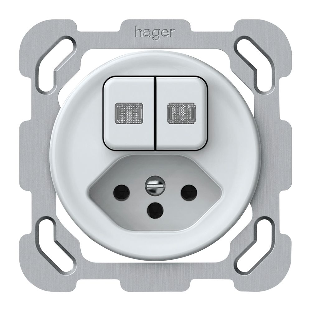 UP-Kombination origin Sch 3+3 + 1×Typ 13 77×77mm 2×beleuchtet weiss