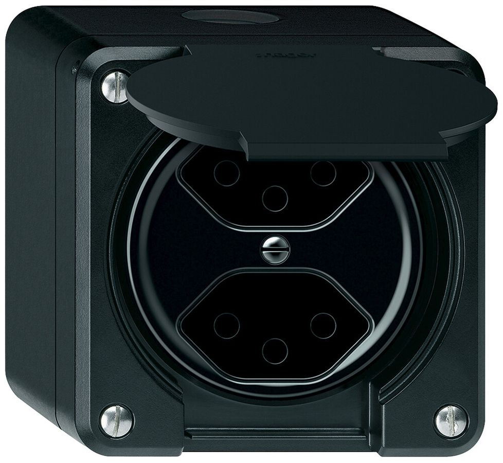 AP-Steckdose FI robusto 1×T23 30mA 16A 250V 86×86mm IP21 schwarz
