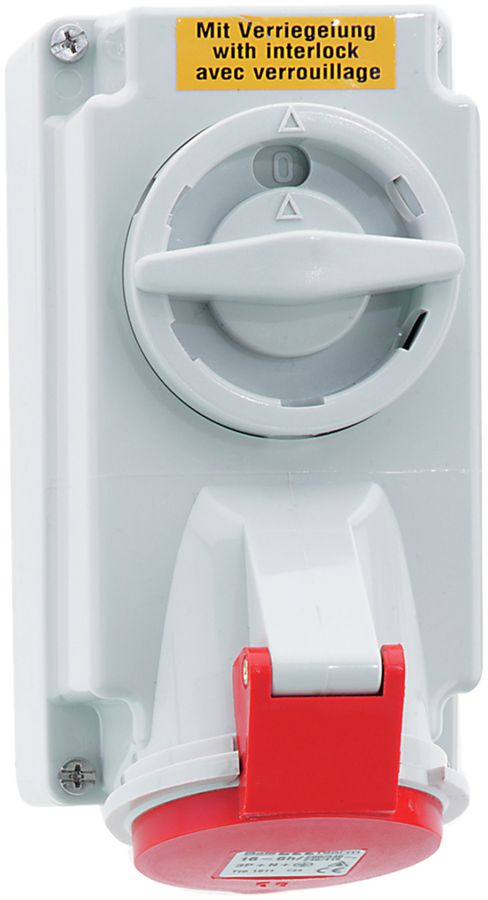 AP-Steckdose CEE Bals 5P 16A 400V 6h rot IP44 vernickelt abschli.