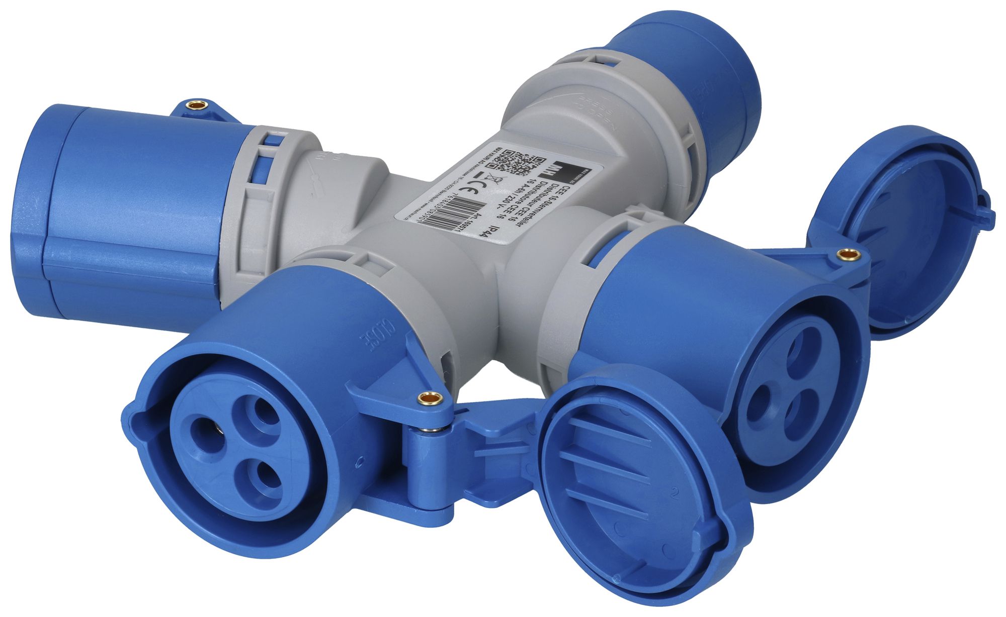 Deviatore incrociato MH 1×spina CEE 16A 3×presa CEE 16A blu 230V IP44