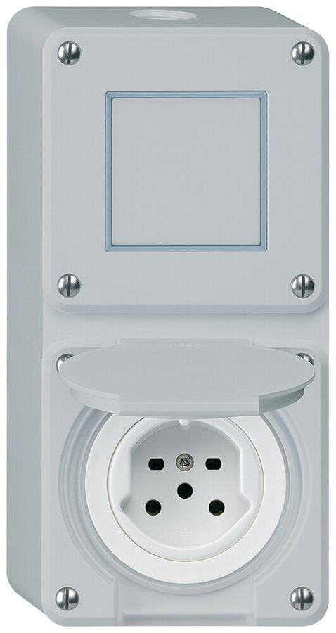 AP-Kombination Hager robusto I-I vertikal 3/1L+Typ 15, grau