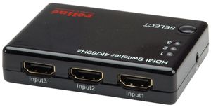 HDMI Switch ROLINE, 3×IN → 1×OUT, IR, aktiv, 4K@60Hz 3D
