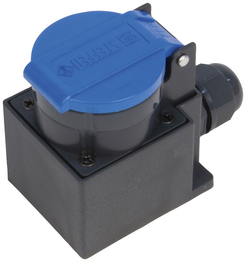 AP-Steckdose Steffen 1×T13 1P 10A 250V IP55 Deckel blau, schwarz