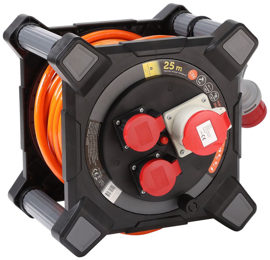 Kabelrolle Schönenberger Stecker:CEE Steckdose:1×CEE16/5 2×T25 25m IP44 schwarz