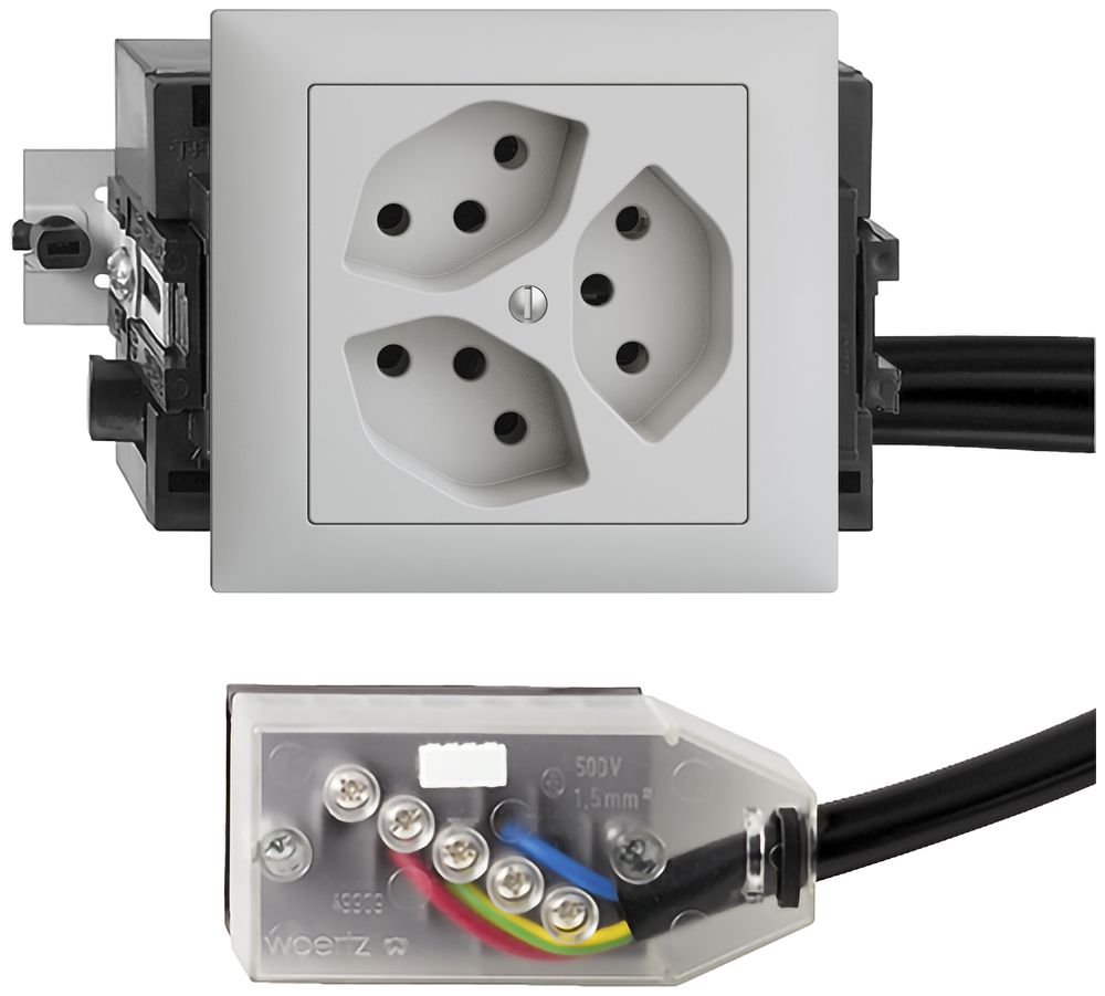 EB-Steckdose EDIZIOdue 3×T13 L3 hellgrau 49…69mm für Technofil