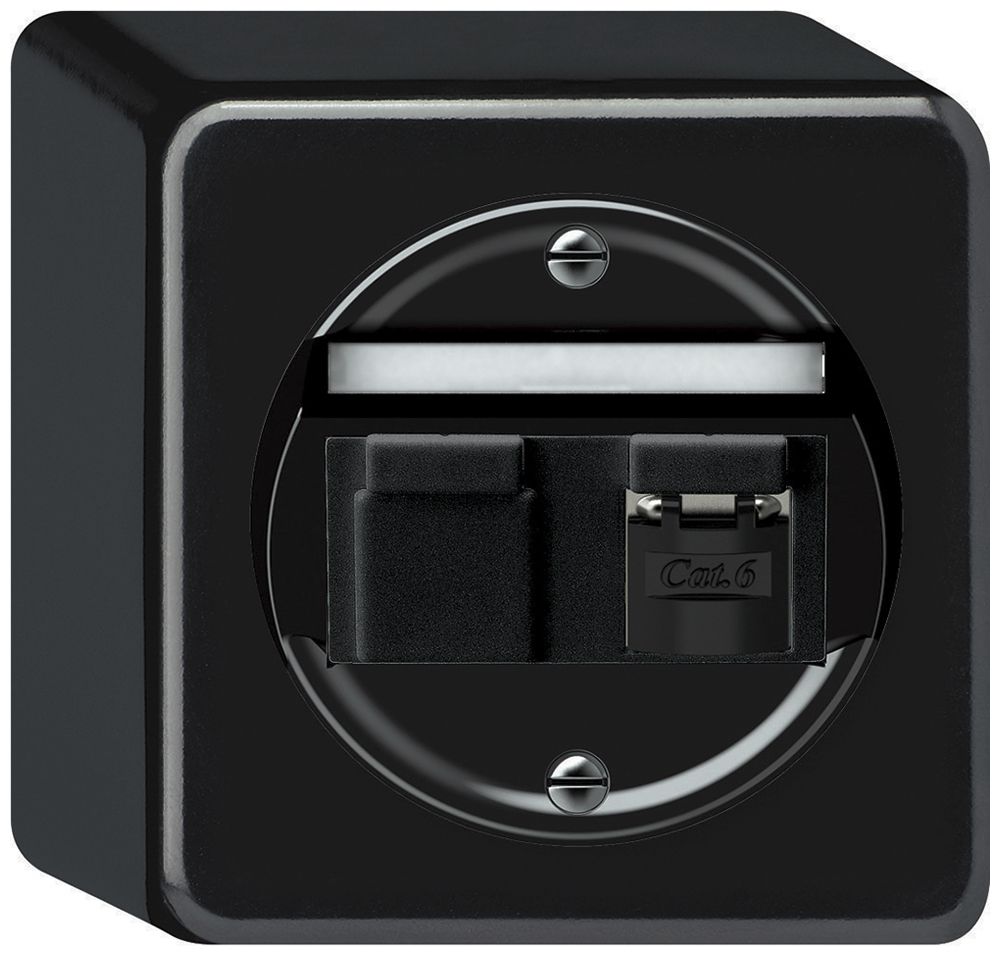 AP-Anschlussdose origin RJ45 8(8) Kat.6 schräg geschirmt 88×88×54mm schwarz