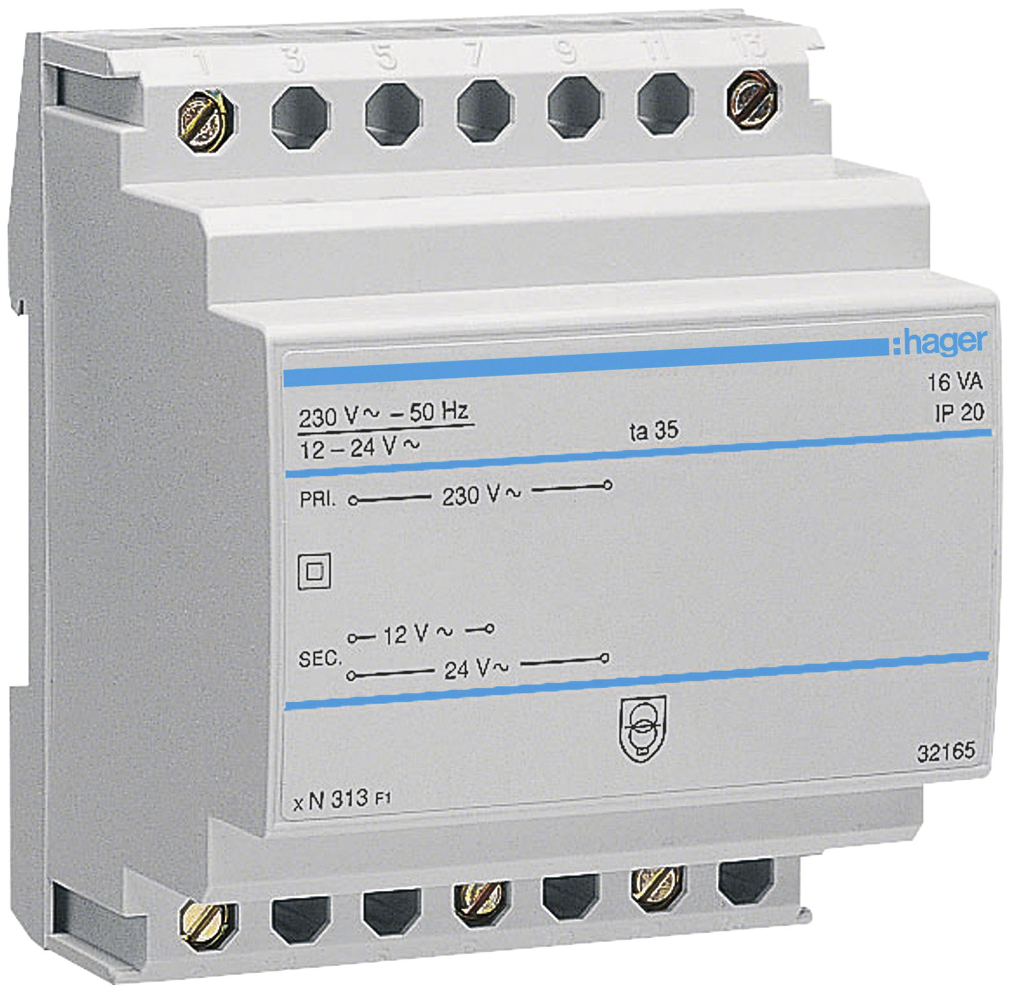 Petit transformateur AMD Hager 16W 12V 24V 1.33A 0.67A 4UM