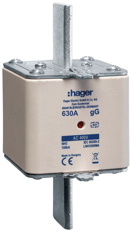 NH-Sicherung Hager DIN3 400VAC 630A gG/gL Doppelkennmelder rostgeschützt