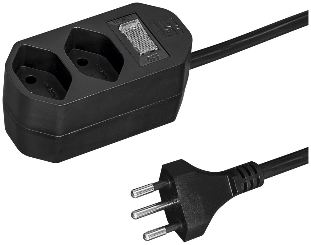 Prise multiple COMPACT 1.5m 2×T13 avec interrupteur, noir