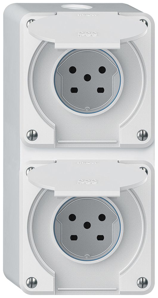 AP-Kombination robusto 2×1, 2×Steckdose T15 IP55 weiss