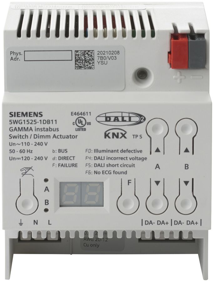 REG-KNX-Schalt-/Dimmaktor Siemens N 525D11, 2×20 DALI Broadcast