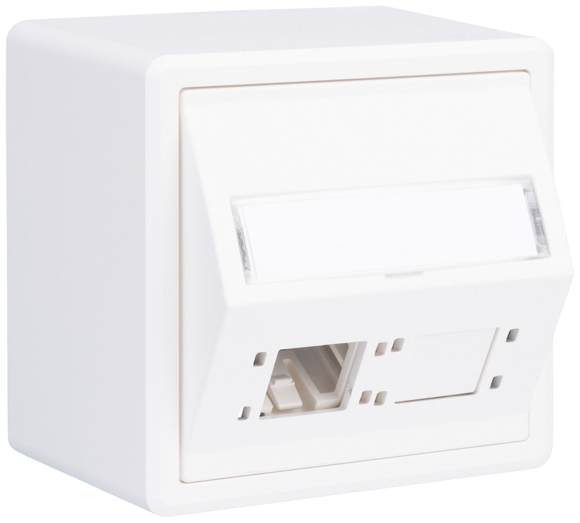 Boîte de raccordement AP R&M oblique pour 2 douilles 74×74×54mm blanc