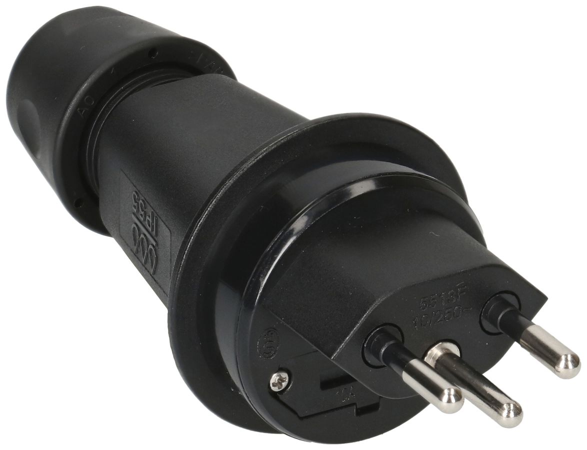 Stecker Typ 13 MAX HAURI 10A 250V mit Sicherung Ø5×20mm IP55 schwarz